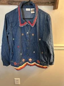 Chaqueta de mezclilla Bobbie Brooks para mujer talla M azul bordada floral manga L de colección Y2K - Imagen 1 de 5