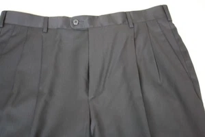 ZANELLA Men’s Pants Italy Tailored Black Wool Two Pleated Lined Cuffed 35 x 27 - Picture 1 of 8