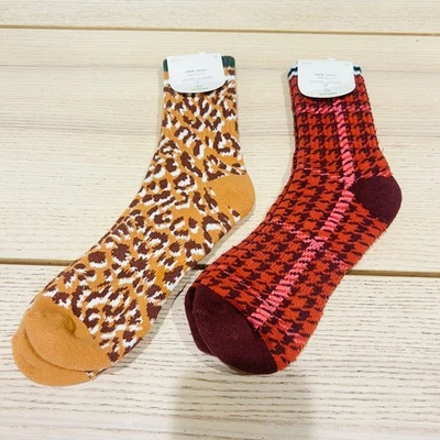 OFFLINE By Aerie Crew Socks lot of 2 leopard houndstooth Fall cozy warm New tags - Image 1 of 4