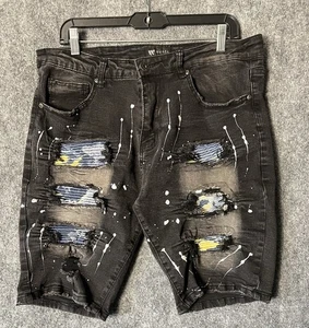 WAIMEA Men's DISTRESSED PAINT SPLATTER Black DENIM SHORTS Size 34 Street Wear - Picture 1 of 14