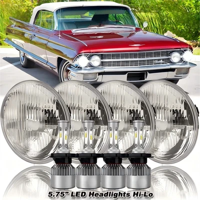 4PCS 5-3/4" 5.75" LED Headlights Hi-Lo Beam DRL For Cadillac DeVille 1962-1974 A - Image 1 of 4