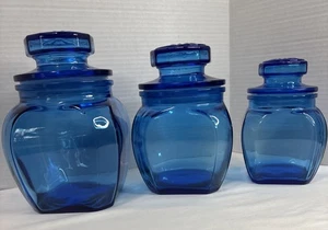 Vintage (3) Anchor Hocking Cobalt Blue Apothecary Canisters w/ Lids - Picture 1 of 13
