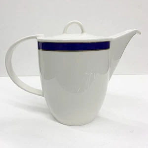 Villeroy & Boch Corpo Teapot Coffee Pot White Blue Gold Band Germany Bauhaus 5.5 - Picture 1 of 14