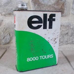 Ancien Bidon d'Huile ELF 8000 Tours France Vintage oil can blanc vert vtg old - Picture 1 of 5
