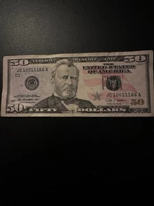 50 Dollar Bill 2009 Serial Number Jc10011166a Trinary Fancy Serial Number  - Picture 1 of 4