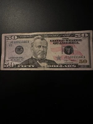 50 Dollar Bill 2009 Serial Number Jc10011166a Trinary Fancy Serial Number  - Image 1 of 4