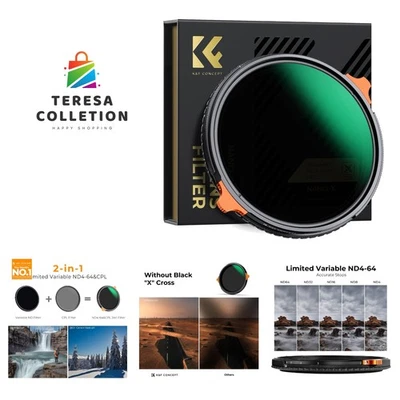 55mm ND4-64 2-6 Stops ND Lens Variable & CPL Polarizers Filter 2-in-1, 28 Mul... - Image 1 of 4