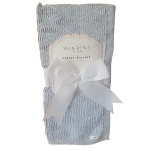 Baby Blanket BONBINI Crib Blanket 100% Natural Cotton Blue Texture Pattern - Picture 1 of 4