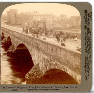 IRELAND, Limerick, The Thamond Bridge & King John's Castle-U&U Stereoview O76 - Picture 1 of 4