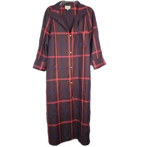 Abito Camicia Midi Relaxed Tuckernuck M Finestra Plaid Polsini Manica 3/4 - Foto 1 di 7