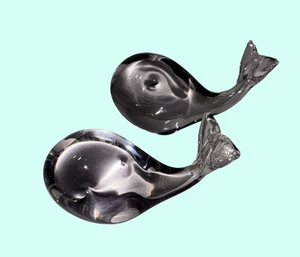 2 estatuillas de ballena de vidrio Lindstrom Suecia pisapapeles 6" 4" - Imagen 1 de 7