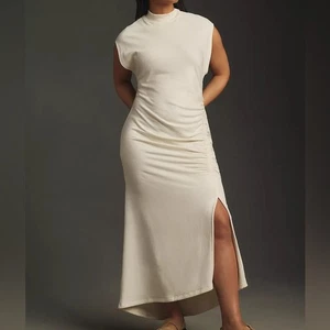 NWT Daily Practice by Anthropologie Mock-Neck Ruched Midi Dress Women’s 2X White - Picture 1 of 9