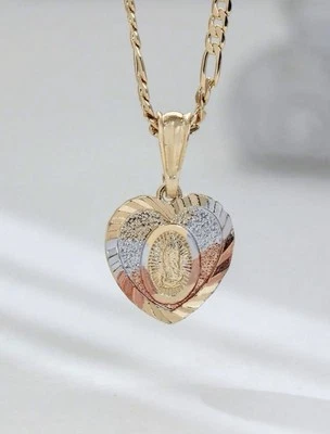 Tricolor Virgin Mary Heart Necklace — 第 1/4 张图片