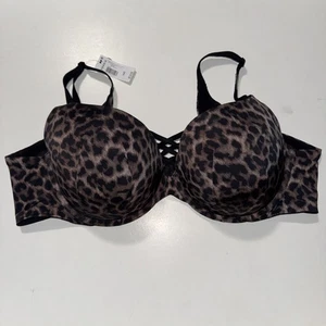 Reggiseno push up a tuffo Torrid XO - 44C - On The Prowl cioccolato leopardato - nuovo - Foto 1 di 18