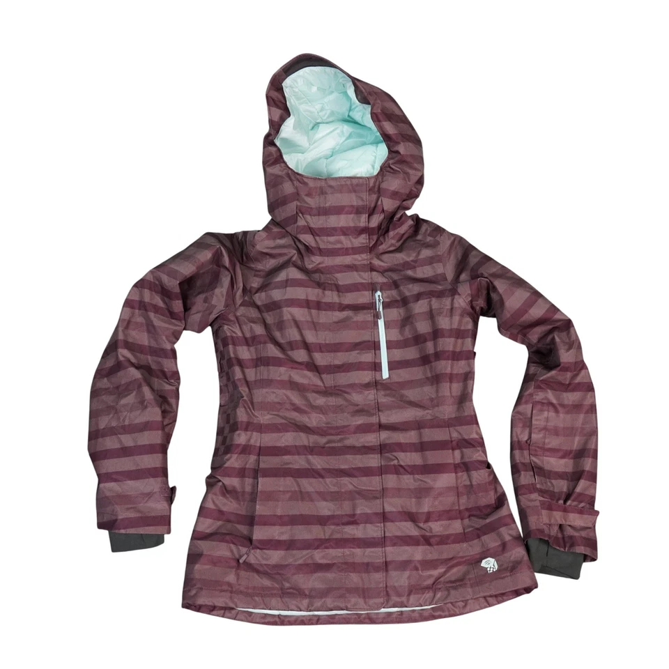 Mountain Hardwear Jacket Women Medium Burgundy Stripe Hood Recco Ski Dry.Q Snow - Image 1 of 4