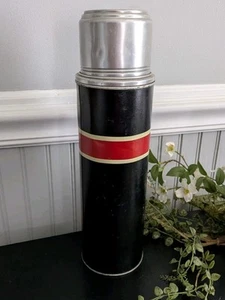 Old School Striped Thermos #B7Q with Original Cork! - Picture 1 of 5