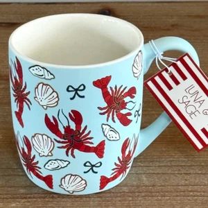 LUNA & SAGE Viral Red Lobster Seashell and Bow Soft Touch Coffee Mug BRAND NEW - Picture 1 of 5