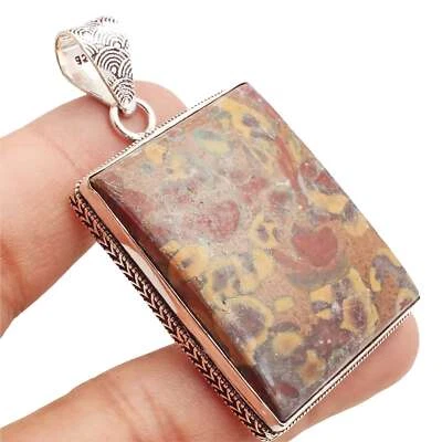 Jaspis Edelstein Versilbert Handmade Anhänger Schmuck Geschenk 4.5cm P-14699 - Bild 1 von 3