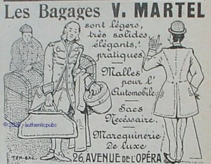 PUBLICITE V. MARTEL BAGAGE MALLE POUR AUTOMOBILE SAC DE 1907 FRENCH AD PUB RARE - Picture 1 of 1