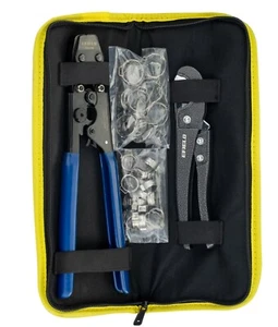 EFIELD Pex Cinch Crimping Tool & Pipe Cutter +40 SS Clamps with Canvas Bag - Picture 1 of 10
