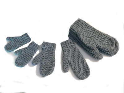 Crochet Pattern DIGITAL DOWNLOAD - Mittens For the Whole Family - 7 Sizes - Image 1 of 3