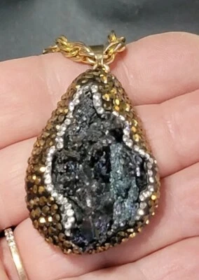 Collar Colgante Oro Negro Druzy Estrás Tono Dorado Ágata Sostenible bk01-33 Foto 1 de 4