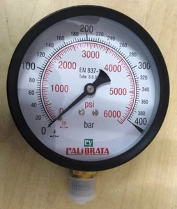 Pressure Gauge - DUAL SCALE 0 - 400 BAR & 0 - 6000 PSI - 3/8" BSP @wf - Picture 1 of 5