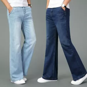 Herrenjeans mit breitem Bein lose gerade Passform Denimhose Baggy ausgestellte Hose Retro SPW - Bild 1 von 17