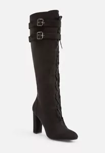 Sexy Just Fab Women's Merri Heeled Lace Up Boots Black Size 9.5 NWB Knee High - Picture 1 of 10