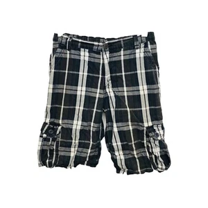 Boy’s Size 12 Cargo Shorts Wrangler Black and Grey Plaid Adjustable Husky - Picture 1 of 8