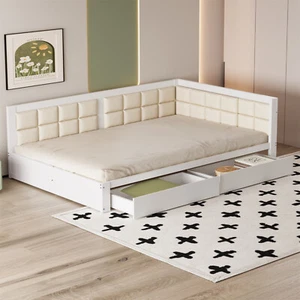Daybett Tagesbett Schlafsofa Kinderbett Massivholz 140x200 mit 2 Schubladen Weiß - Bild 1 von 9