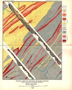 Antique 1893 USGS Map – Close Folding near Greenville, TN – Geological Survey - Picture 1 of 1