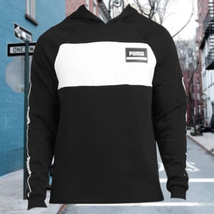 NUEVO CON ETIQUETAS PUMA PRECIO DE VENTA SUGERIDO POR EL FABRICANTE $69.99 REBEL RAYA HOMBRE NEGRO MANGA LARGA SUDADERA CON CAPUCHA TALLA S - Imagen 1 de 2