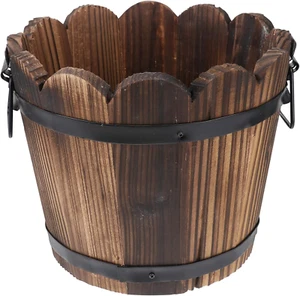 Wood Flower Pot, Rustic Whiskey Barrel Planter for Indoor Outdoor Decor, Larg... - Picture 1 of 1