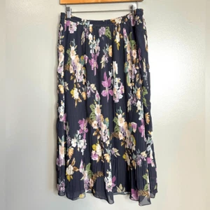 Christopher & Banks floral pleated A line midi skirt large spring Cottagecore - Picture 1 of 6