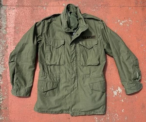 Vtg M65 Jacket US Army Field Coat Sateen OG-107 Military W/ Hood Cotton SM - Picture 1 of 16