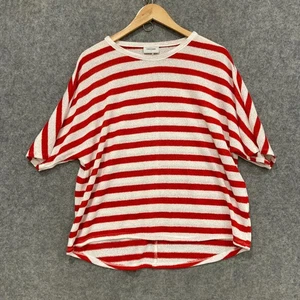 Sussan Shirt Womens Size Small Oversized Red White Striped Knit Stretch 47703 - Picture 1 of 8