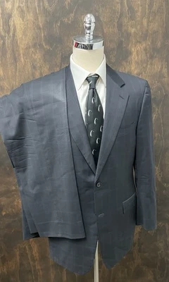 CANALI Made in Italy Vintage Windowpane Check Ticket Pocket Suit in Navy 44 L - Image 1 of 4