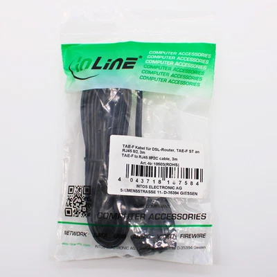 InLine® DSL Router Kabel 3m für FritzBox EasyBox Speedport TAE Telefon Dose - Bild 1 von 4