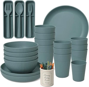 36-Piece Wheat Straw Dinnerware Set - Cups, Plates and Bowls Sets for 6 Reusable - Picture 1 of 7