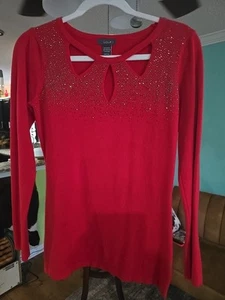 Red Very Soft Diamond Red Sweater Long Sleeve - Picture 1 of 4