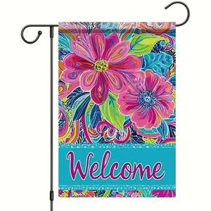*NEU* ~ SCHÖNE ~ BLUMENKUNST WILLKOMMEN GARTENFAHNE ~ DOPPELSEITIG ~ 12 X 18 - Bild 1 von 1