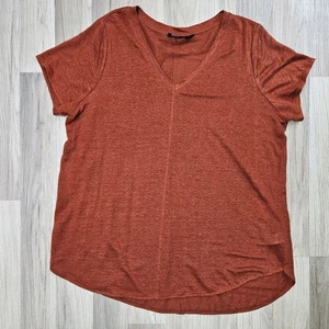 Tahari Womens Shirt Rust Orange 1X Linen V-neck - Picture 1 of 6