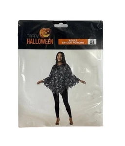 Halloween Adult Spider Poncho One Size Black White Party Costume Happy - Picture 1 of 2
