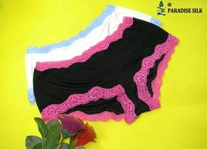 Sexy Silk Knitted Underwear Women's Boyshorts W/ Lace Boy Panties Solid Size... - Picture 1 of 2