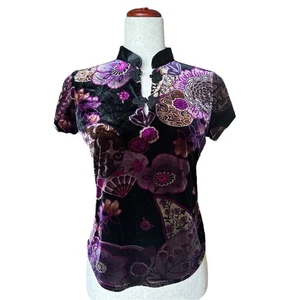 New York City Design Co. Floral Velvet Asian-Inspired Top Size Small - Picture 1 of 7