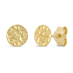 Italian 14k Yellow Gold Textured Mini Thumbtack Disc Stud Earrings 6mm 0.7 gram - Picture 1 of 6