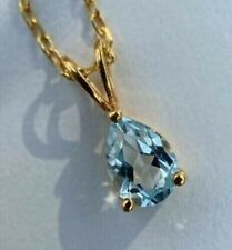 Free Chain 2Ct Pear Aquamarine Women's Solitaire Pendant 14K Yellow Gold Plated