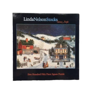 Linda Nelson Stocks Christmas Puzzle SNOWY NIGHT 550 Pieces NEW - Picture 1 of 6