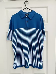 Boden Blue & White Stripe Cotton & Linen Knitted Short Sleeve Polo Sz L Mint - Picture 1 of 4